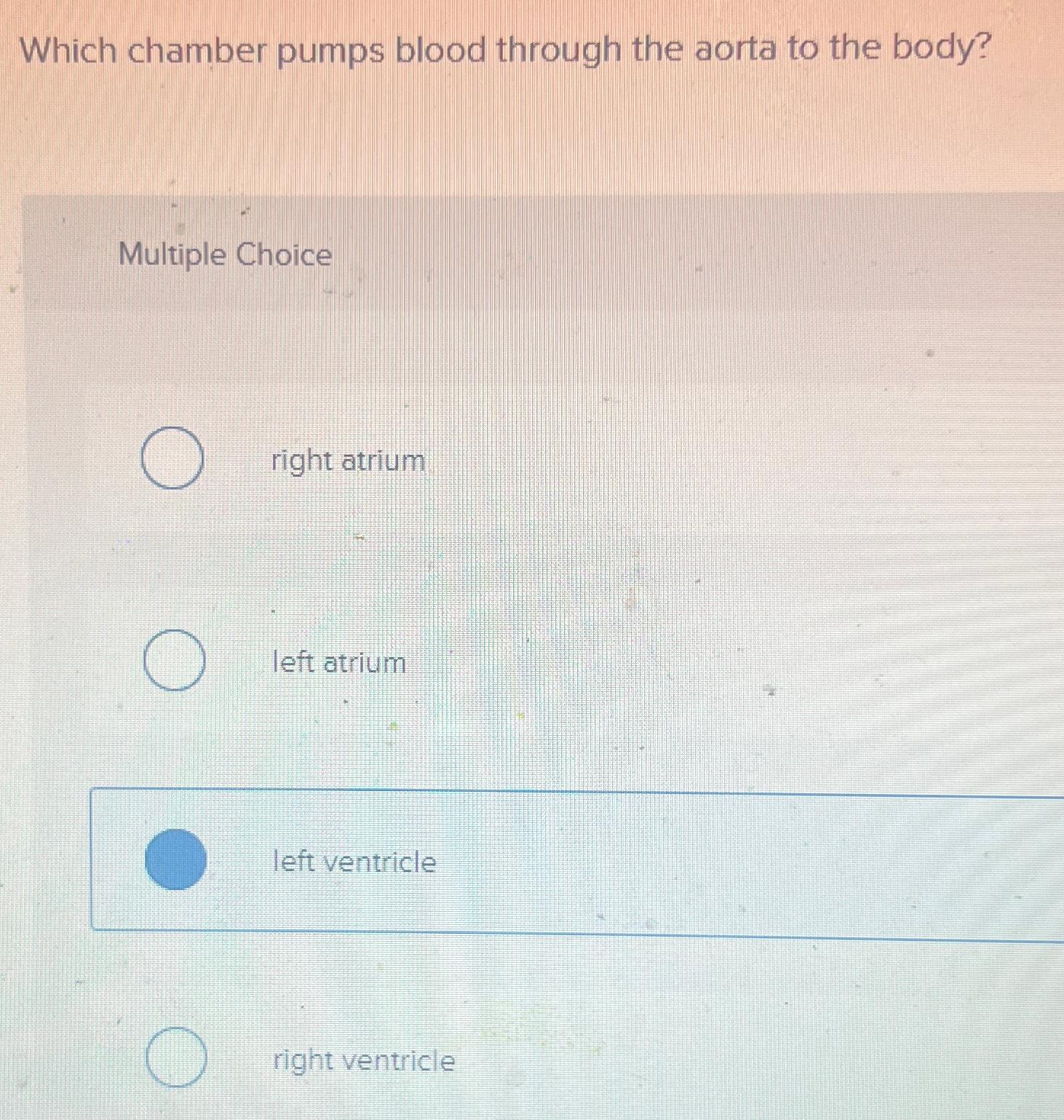 Solved Which chamber pumps blood through the aorta to the