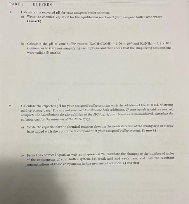 PART 2 BUFFERS See Calculations section for | Chegg.com
