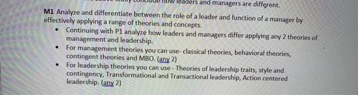 Solved leaders and managers are different. M1 Analyze and | Chegg.com