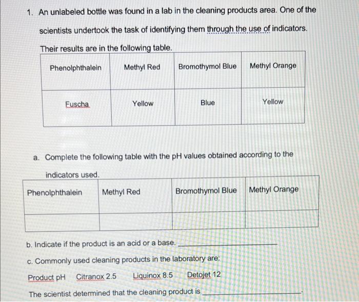 Solved 1. An Unlabeled Bottle Was Found In A Lab In The | Chegg.com