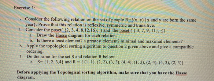 Solved Exercise 1: 1. Consider the following relation on the | Chegg.com