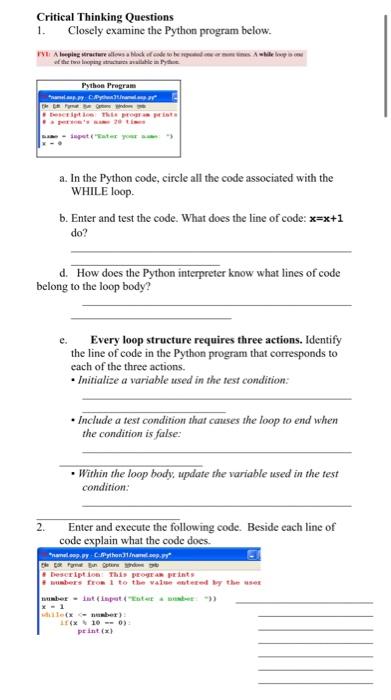 Solved Critical Thinking Questions 1. Closely examine the | Chegg.com
