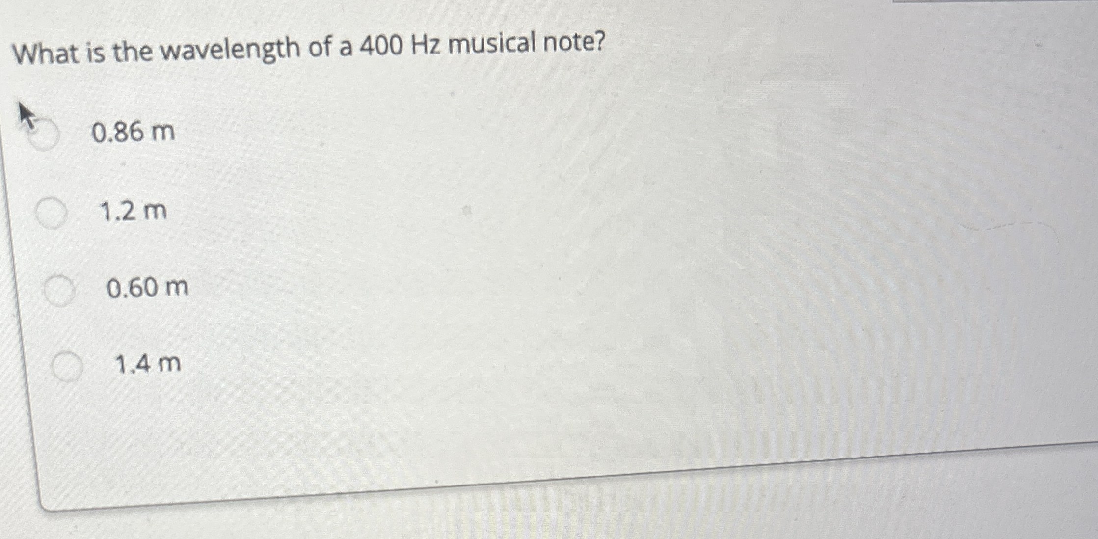Solved What is the wavelength of a 400 ﻿Hz musical note?0.86 | Chegg.com