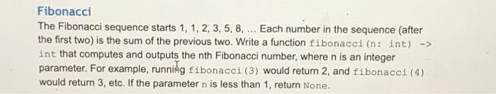 Solved Fibonacci The Fibonacci sequence starts 1, 1, 2, 3, | Chegg.com