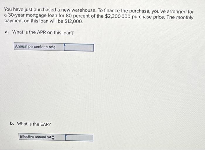 Solved You Have Just Purchased A New Warehouse To Finance Chegg