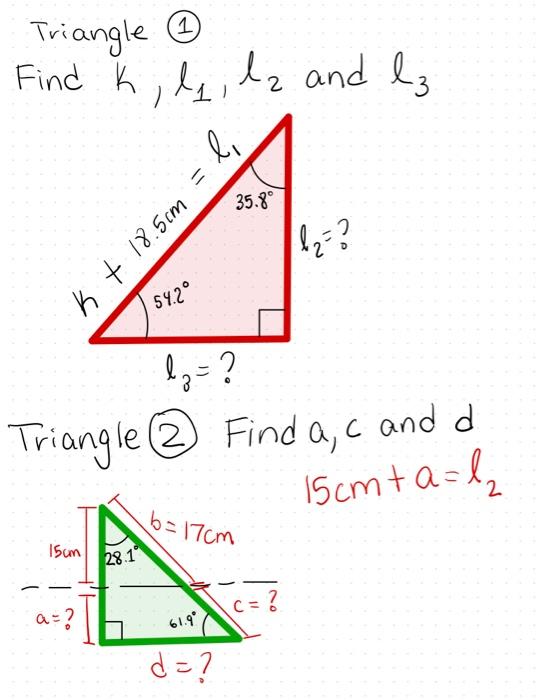 Solved Triangle (1) Find k,l1,l2 and l3 Triangle (2) Find | Chegg.com