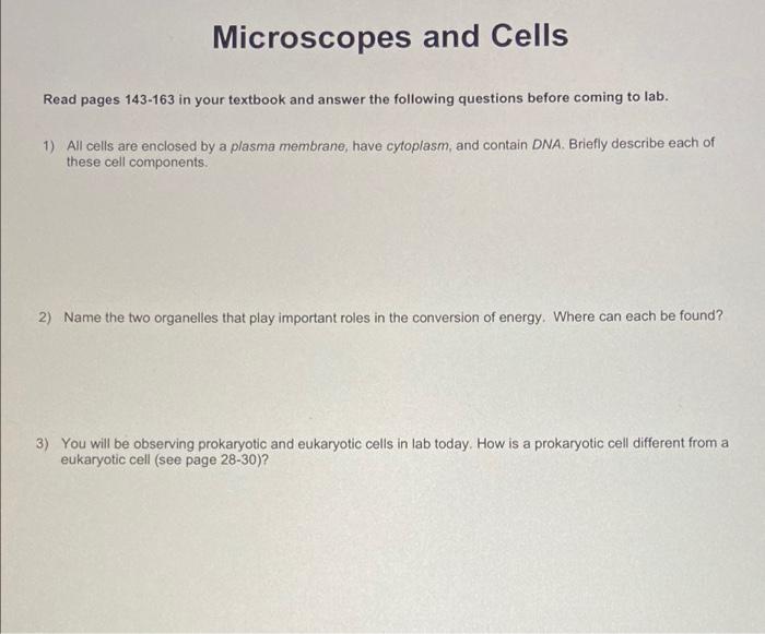 Solved Microscopes And Cells Read Pages 143-163 In Your | Chegg.com