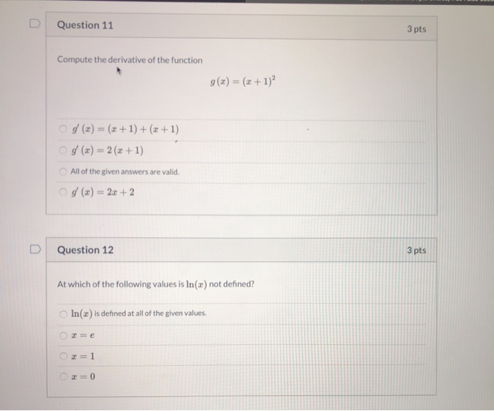 Solved Question 11 3 pts Compute the derivative of the | Chegg.com