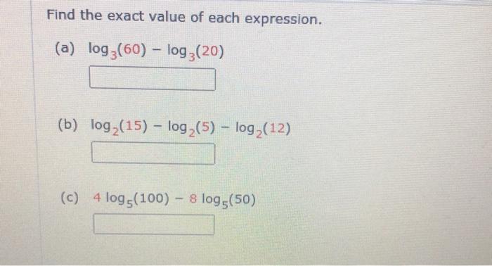 Solved Find the exact value of each expression. (a) log | Chegg.com