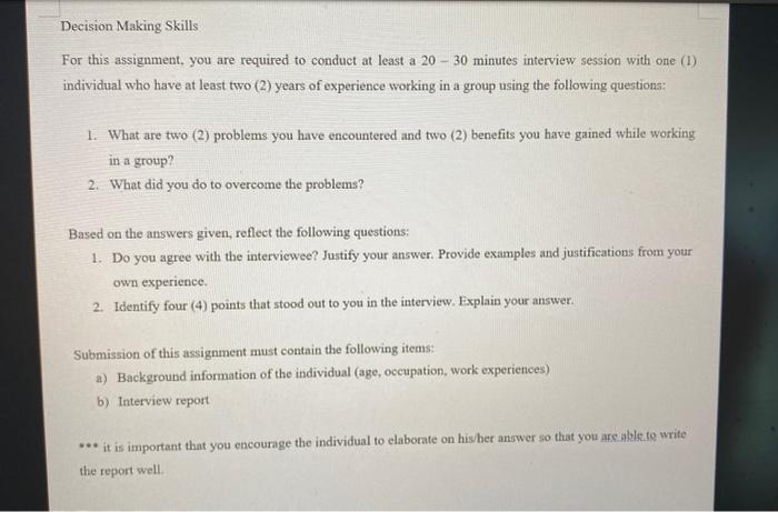 For this assignment, you are required to conduct at | Chegg.com