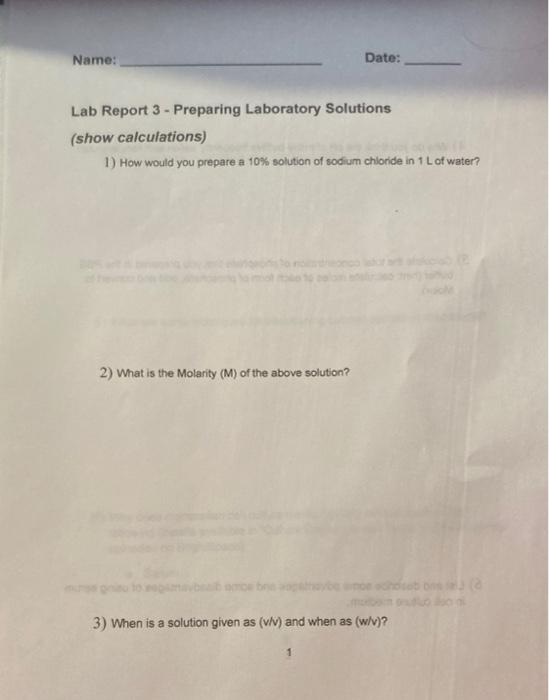 Solved Name Date Lab Report 3 Preparing Laboratory 