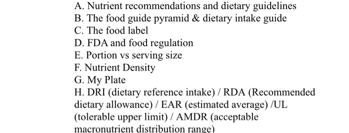 Solved A Nutrient Recommendations And Dietary Guidelines Chegg Com