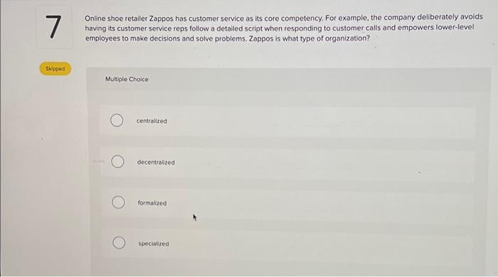 Solved Online shoe retaller Zappos has customer service as | Chegg.com