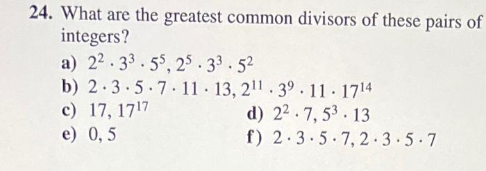 Solved 24. What are the greatest common divisors of these | Chegg.com