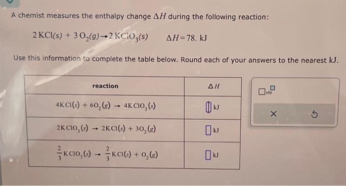 Solved A chemist measures the enthalpy change ΔH during the | Chegg.com