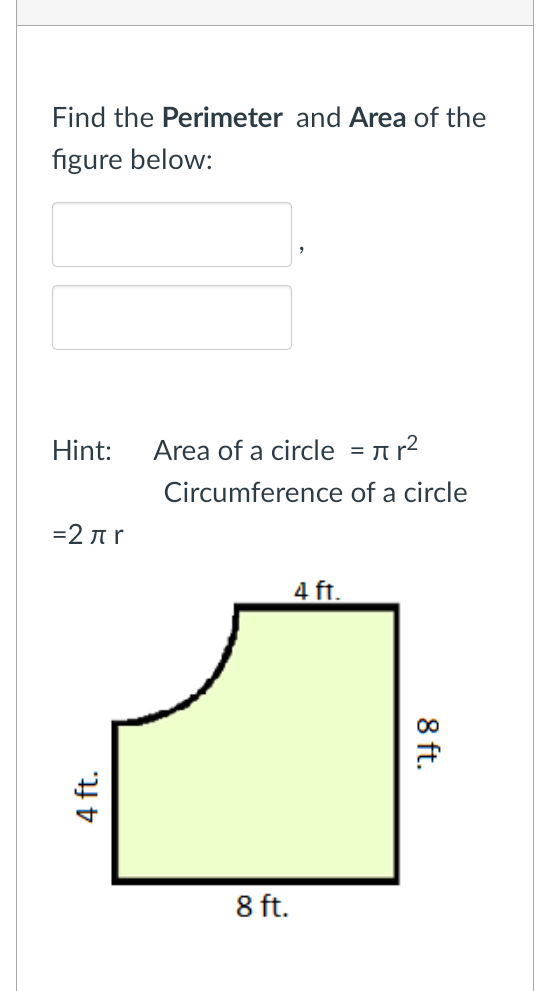 Solved Find The Perimeter And Area Of The Figure Below: | Chegg.com