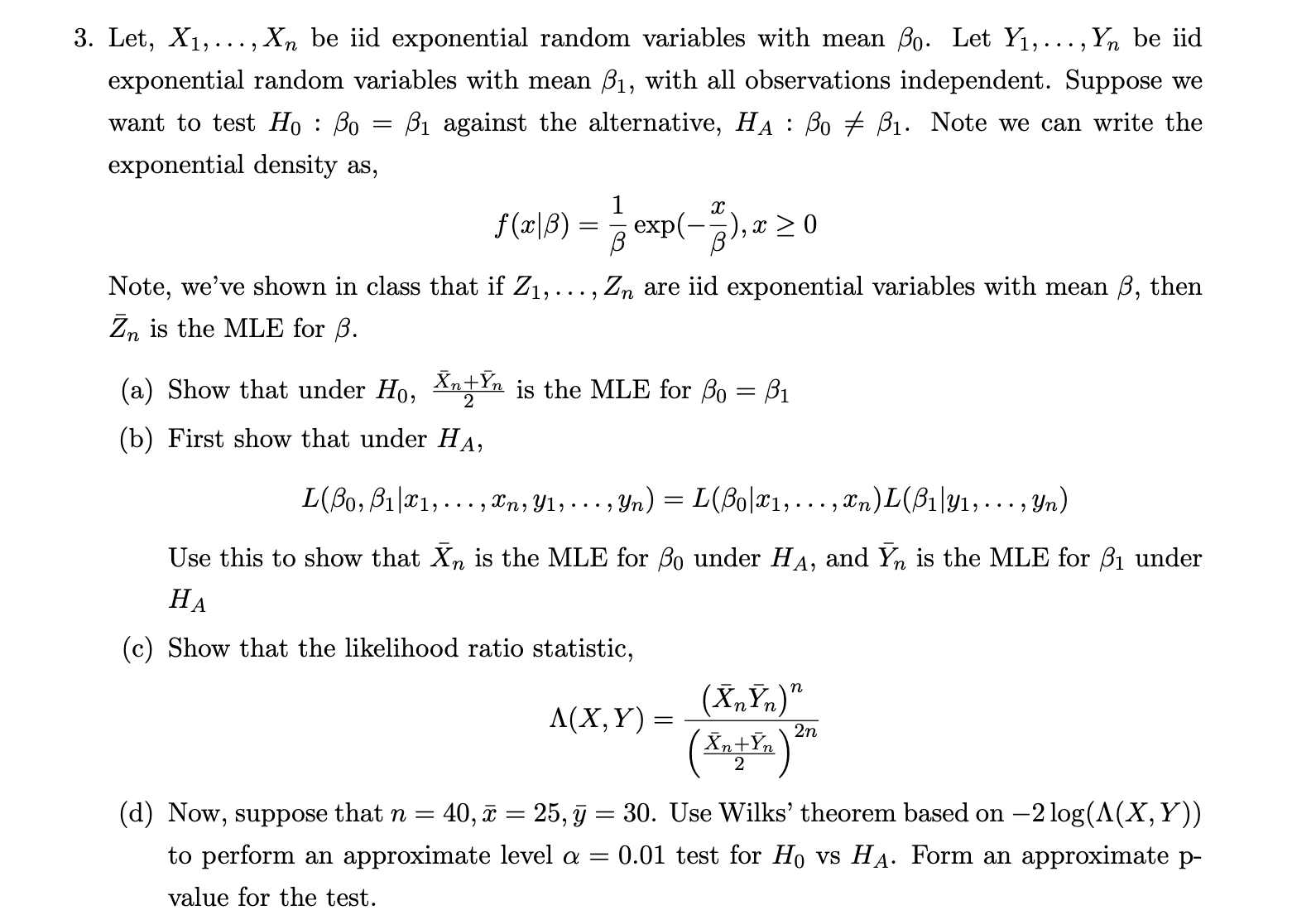 Solved Let, X1,dots,xn ﻿be Iid Exponential Random Variables | Chegg.com