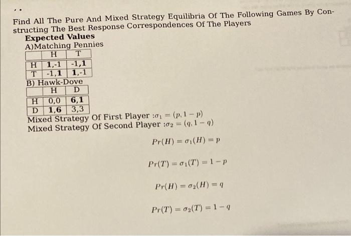 Solved Find All The Pure And Mixed Strategy Equilibria Of | Chegg.com