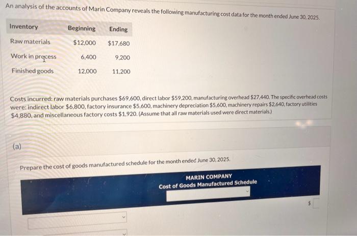 Solved An Analysis Of The Accounts Of Marin Company Reveals | Chegg.com