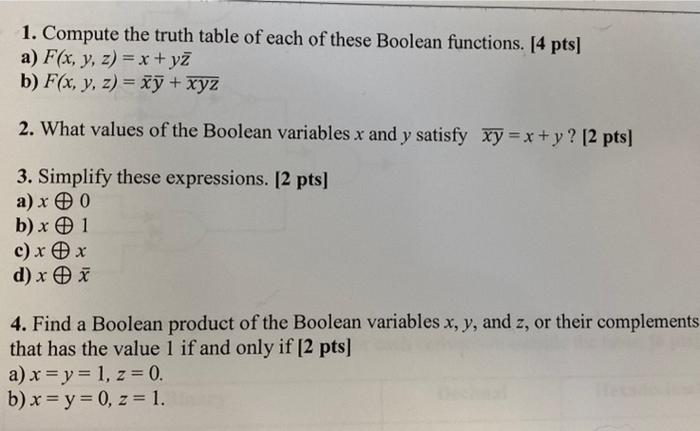 Solved 1 Compute The Truth Table Of Each Of These Boolean Chegg Com