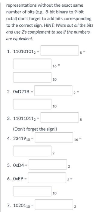 Solved representations without the exact same number of bits | Chegg.com