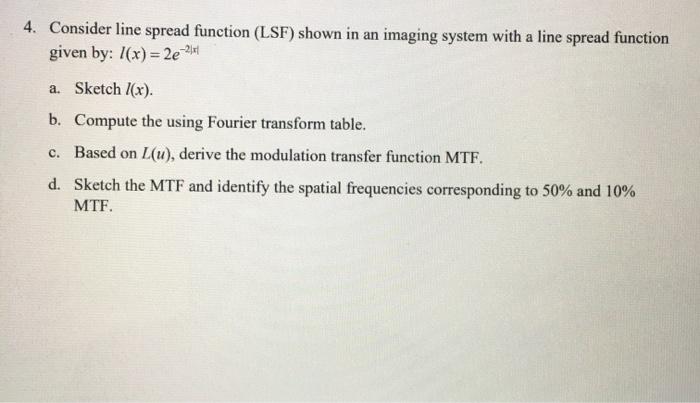 4. Consider line spread function (LSF) shown in an | Chegg.com