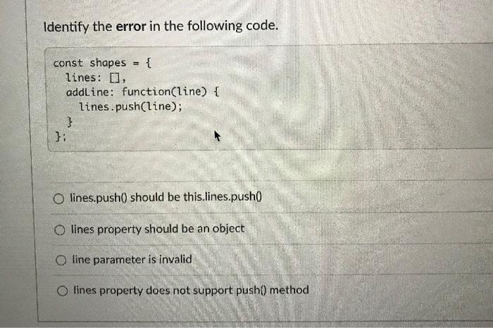 Solved Identify the error in the following code. const | Chegg.com