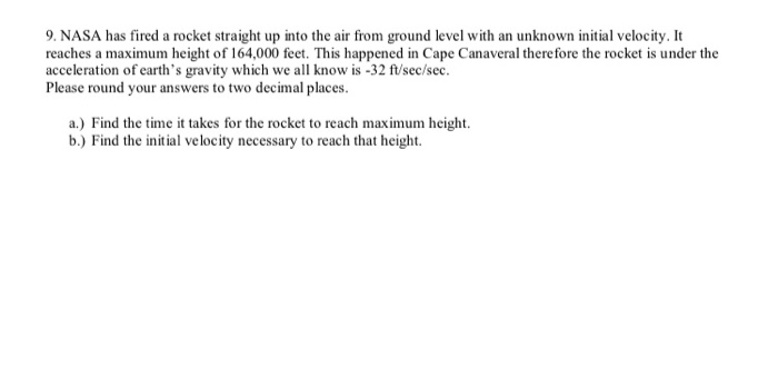 Solved 9. NASA has fired a rocket straight up into the air | Chegg.com