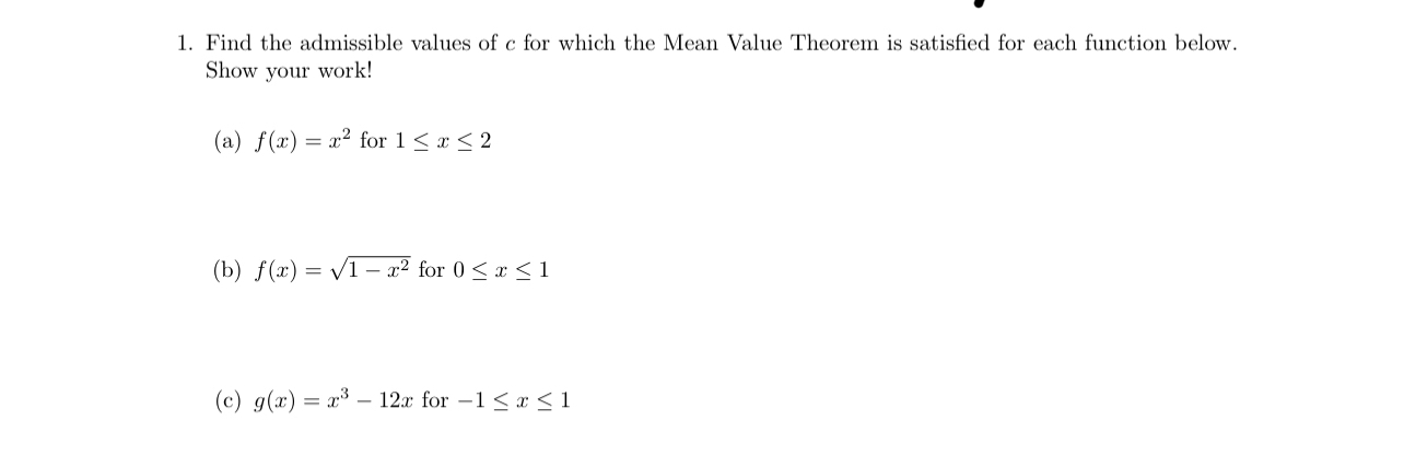 Find the admissible values of c ﻿for which the Mean | Chegg.com