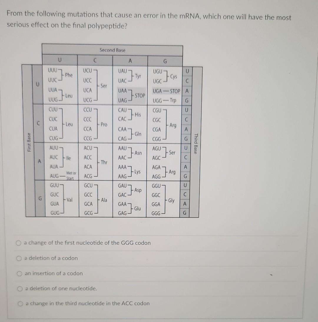 Solved From the following mutations that cause an error in | Chegg.com