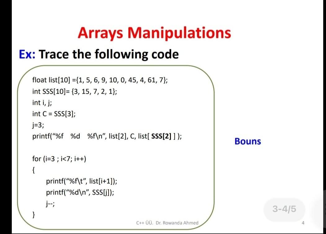 Solved Arrays Manipulations Ex: Trace the following code | Chegg.com