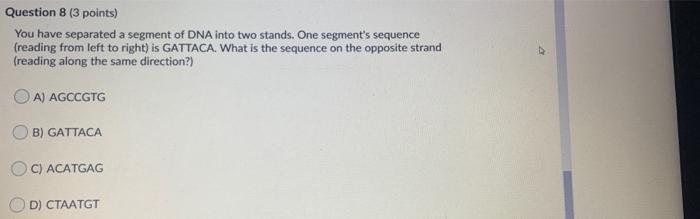 Solved Question 8 (3 points) You have separated a segment of | Chegg.com
