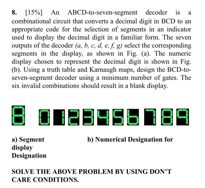 Solved 8 15 An Abcd To Seven Segment Decoder Is A 7916