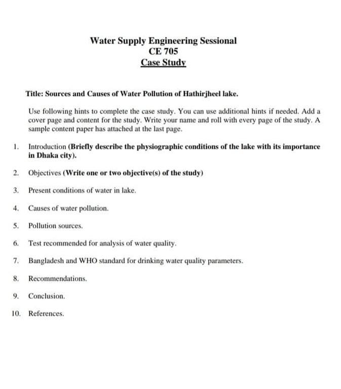 Solved Water Supply Engineering Sessional CE 705 Case Study