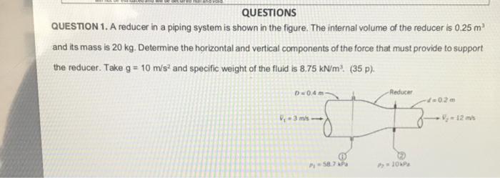 Solved QUESTIONS QUESTION 1. A reducer in a piping system is | Chegg.com