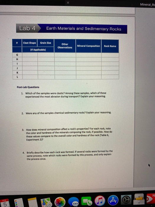 Lab 4 Earth Materials and Sedimentary Rocks | Chegg.com
