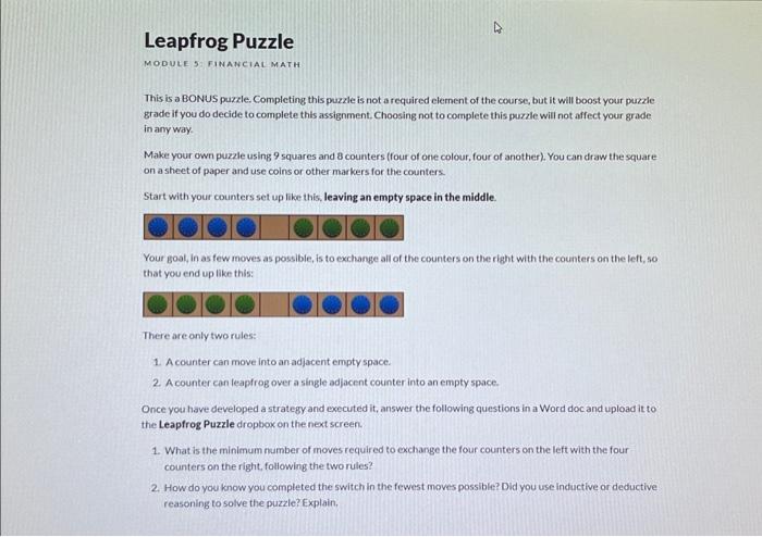 Solved MODULE 5I FINANCIAL MATH This is a BONUS puzzle. | Chegg.com