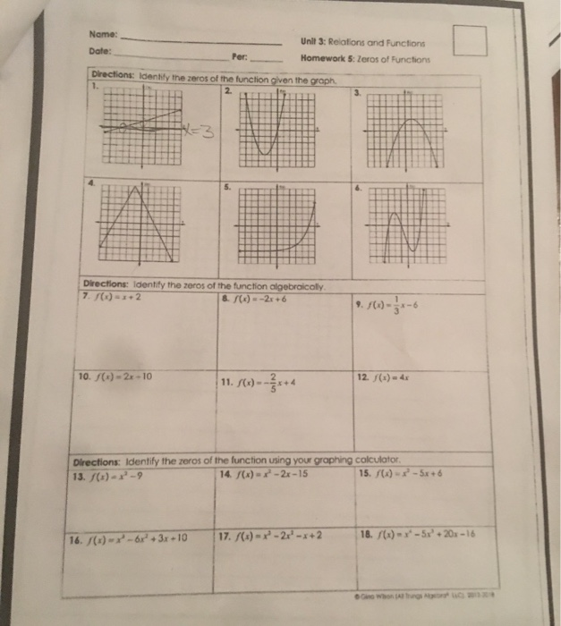 Solved Name Unit 3 Relations And Functions Date Per Chegg