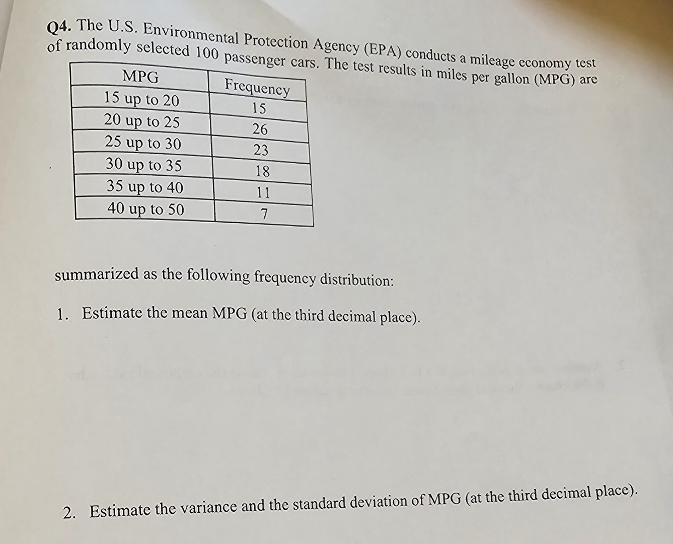 Solved Q4. ﻿The U.S. ﻿Environmental Protection Agency (EPA) | Chegg.com