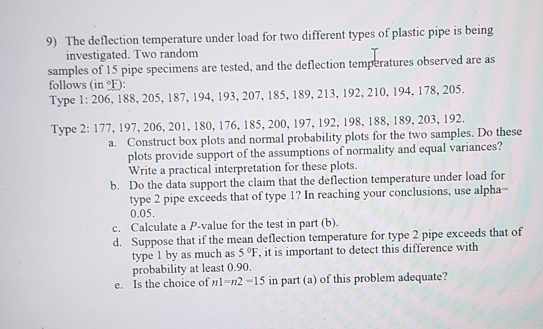 Solved 9) The deflection temperature under load for two | Chegg.com