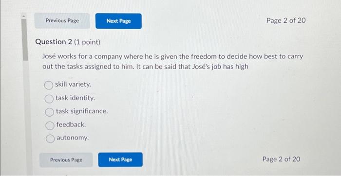 Solved Previous Page Next Page Question 2 (1 point) José | Chegg.com
