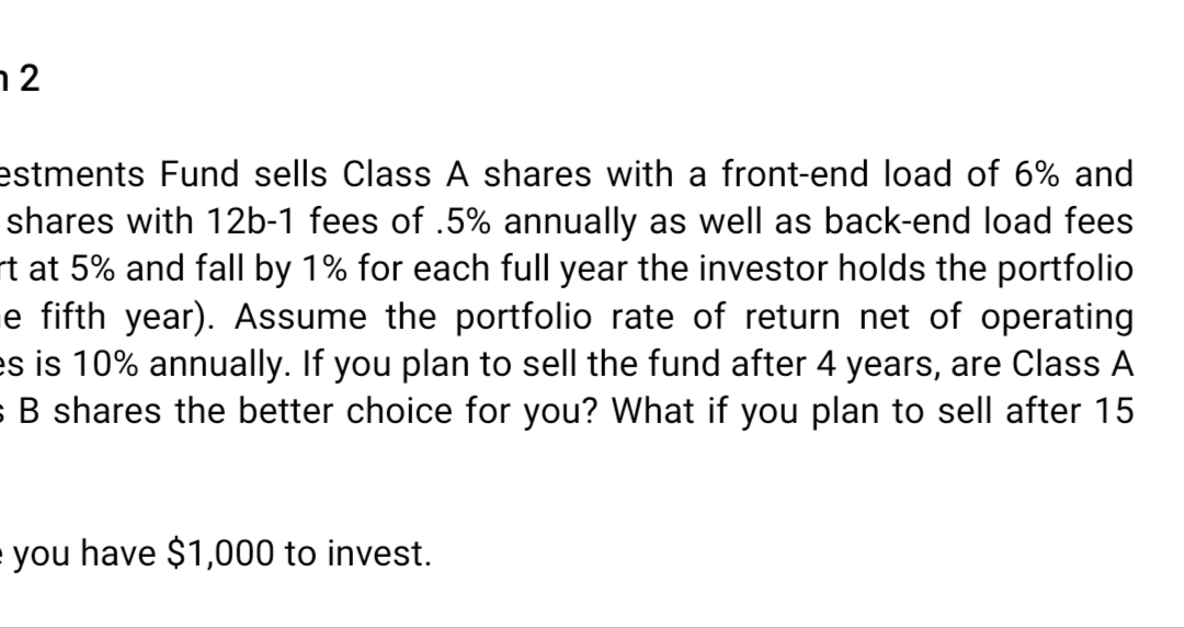 Solved estments Fund sells Class A shares with a frontend