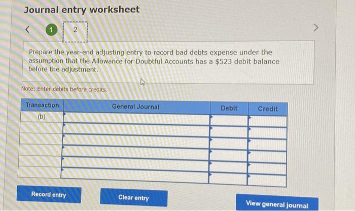 Solved Prepare the year-end adjusting entry to record bad | Chegg.com