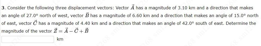 Solved 3. Consider the following three displacement vectors: | Chegg.com