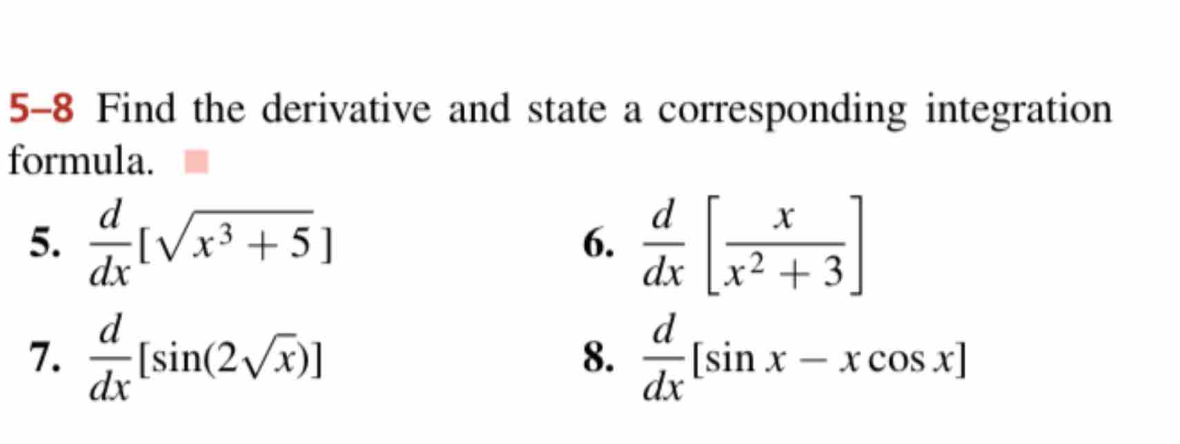 Solved 5-8 Find the derivative and state a corresponding | Chegg.com