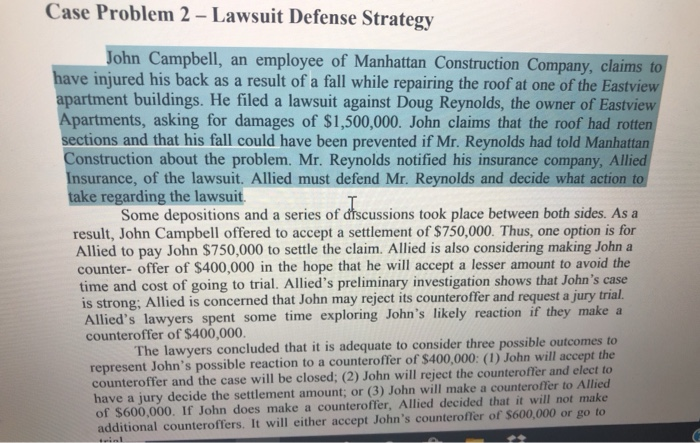 lawsuit defense strategy case study