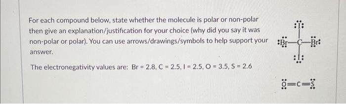 Solved For each compound below, state whether the molecule | Chegg.com