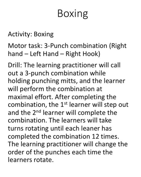 Boxing Activity Boxing Motor task 3Punch