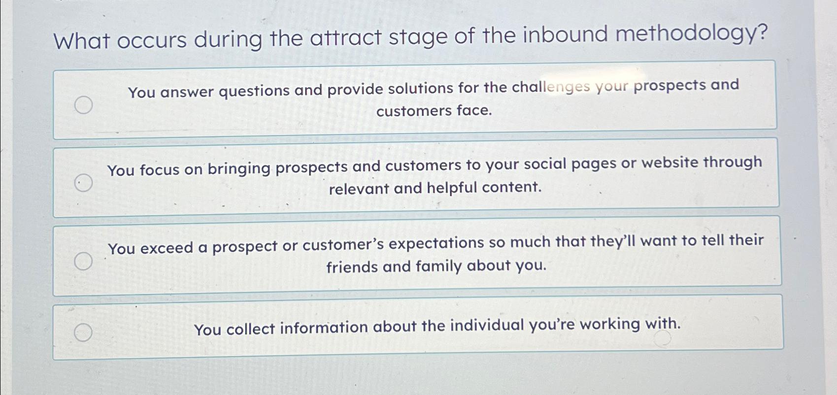 Solved What occurs during the attract stage of the inbound | Chegg.com