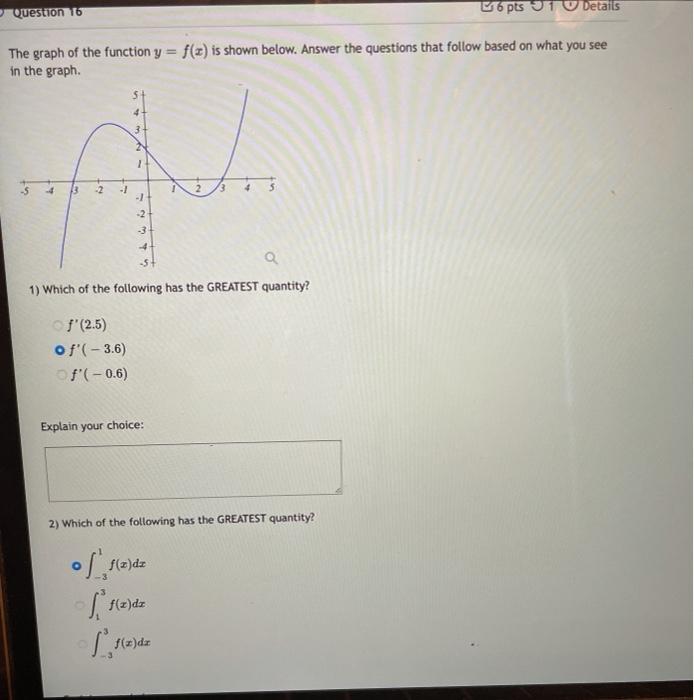 Solved Question 16 opts 91 Details The graph of the function | Chegg.com